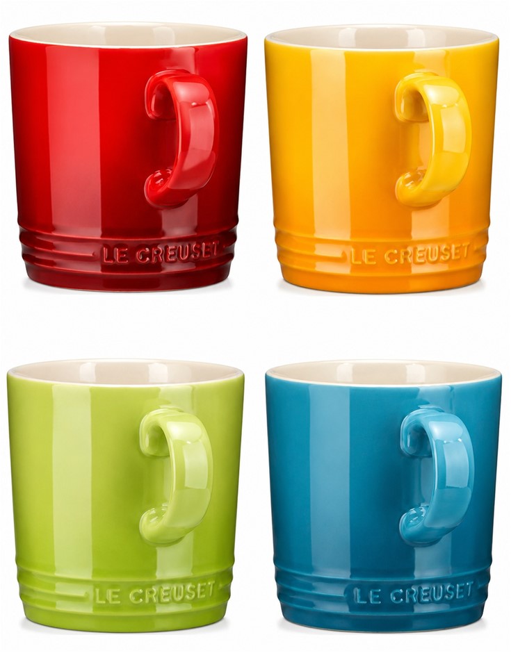 LE CREUSET 4 Pieces Stoneware Rainbow Mugs, 350ml. (4 Mugs Only)