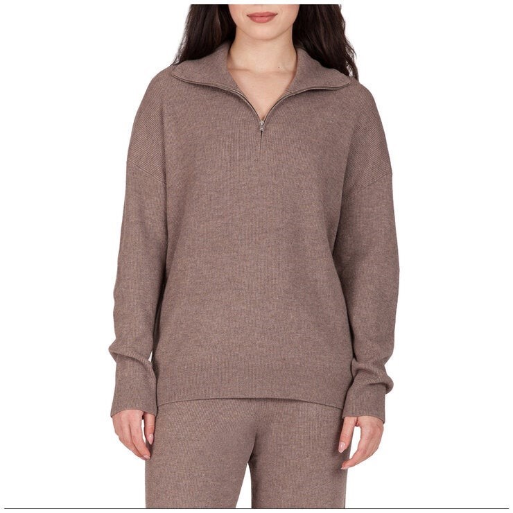 TKEES Women's 1/4 Zip Knit Ribbed Top, Size M, Brown. Buyers Note - Discou