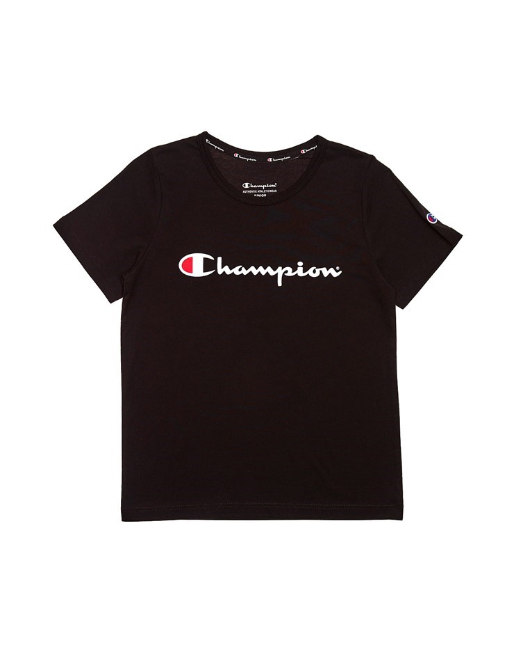 2 x CHAMPION Boys' Script S/S Tee, Size 10, Cotton, Black.  Buyers Note - D