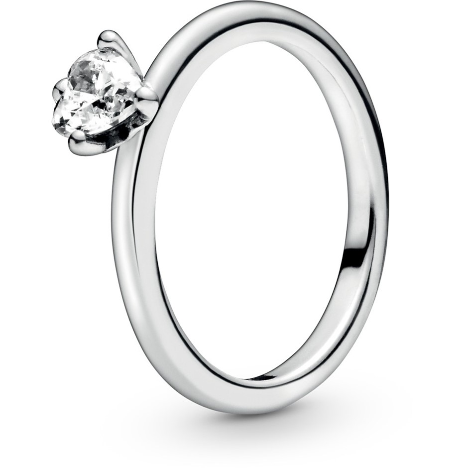 Heart Sterling Silver Ring w Clear CZ Size 56