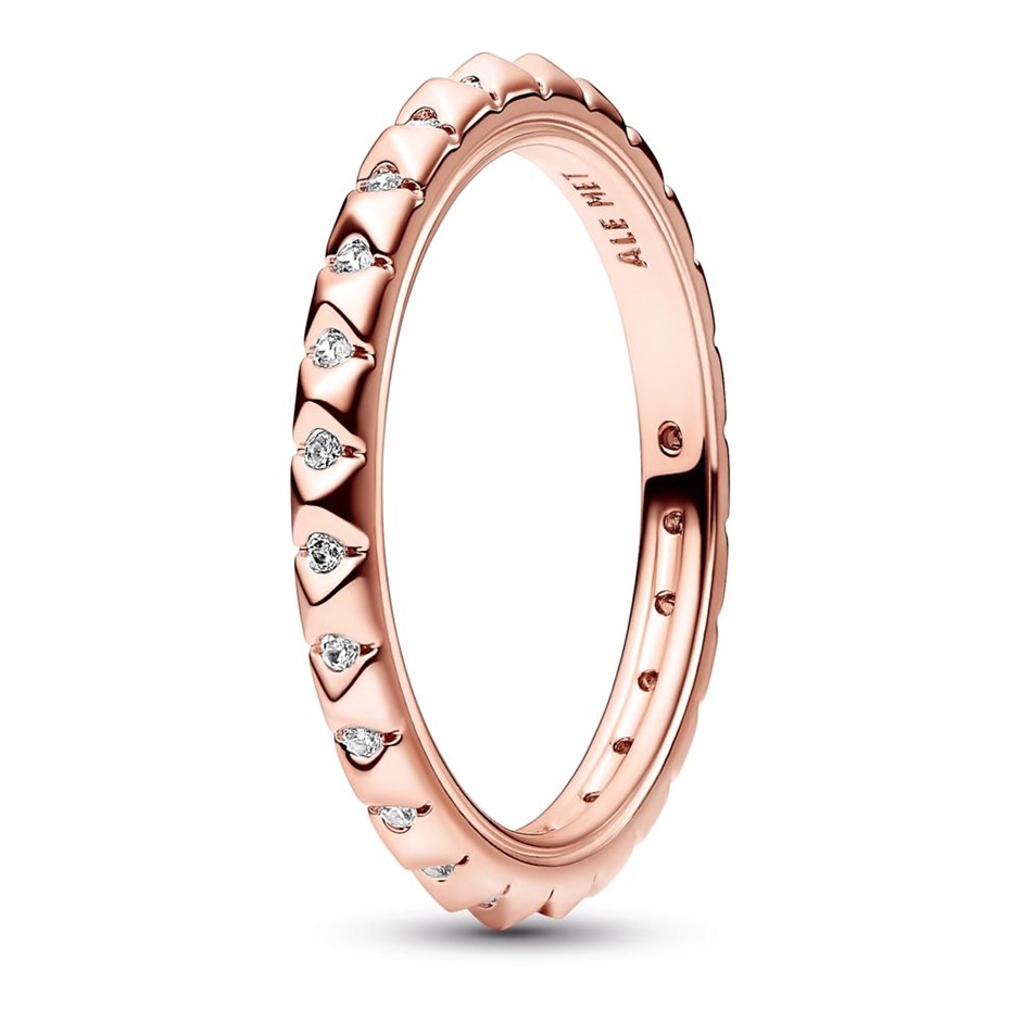 14k Rose gold-plated pyramid studded ring with clear cubic zirconia Size 56