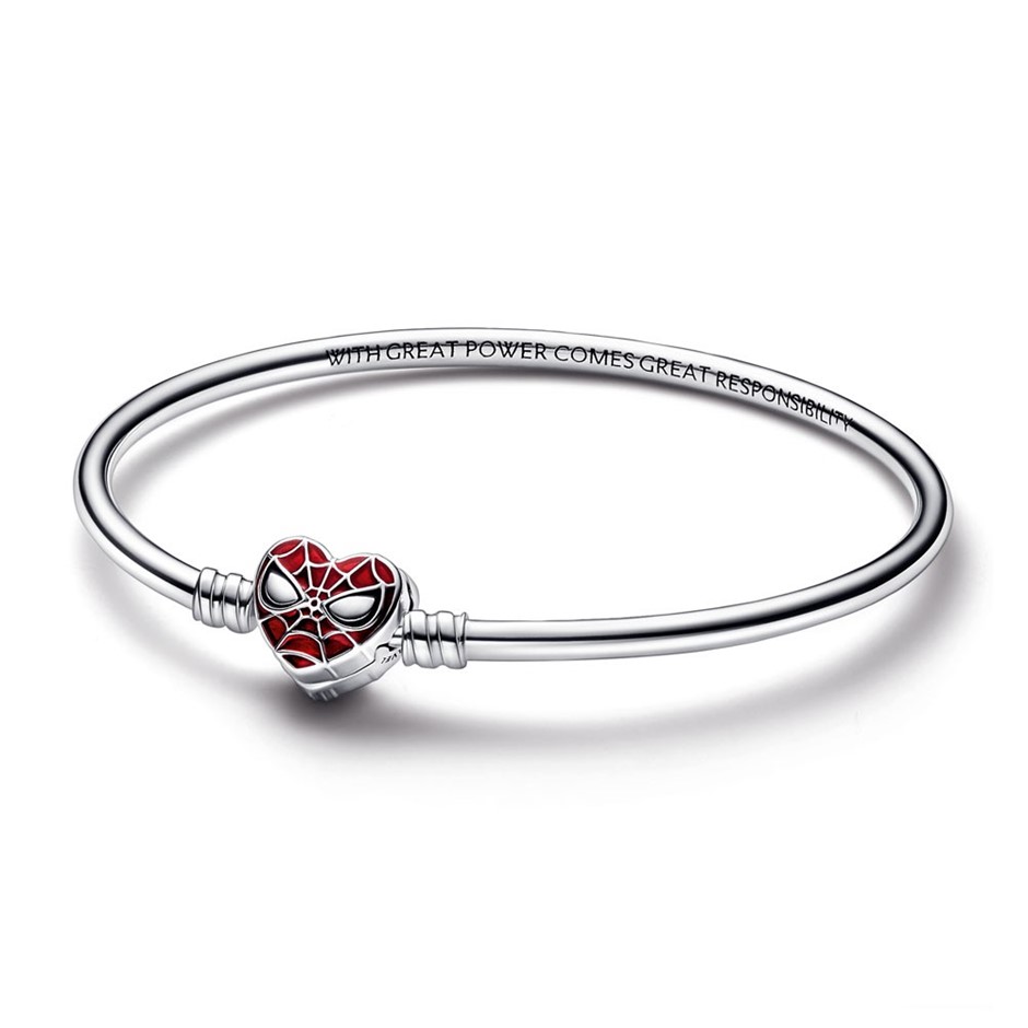 Marvel Spider-Man sterling silver bangle with black and transparent red