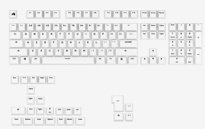 Glorious Gaming - GPBT Basics Keycaps (Classic White) - No-Fade Dye-Sublima