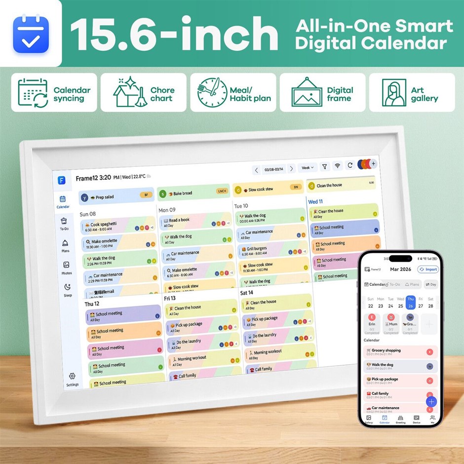 15.6in WiFi Wall Digital Calendar Planner Smart Touch HD IPS Display