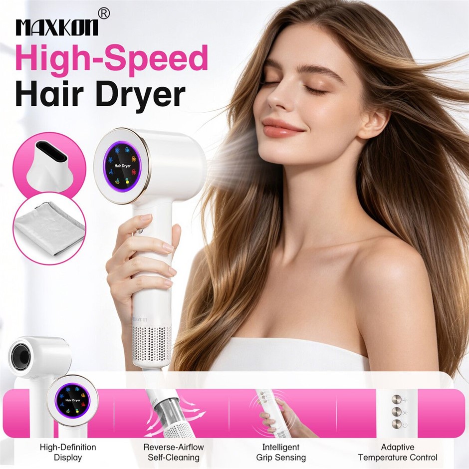Maxkon Professional Ionic Hair Dryer 1600W 5 Heat Settings White