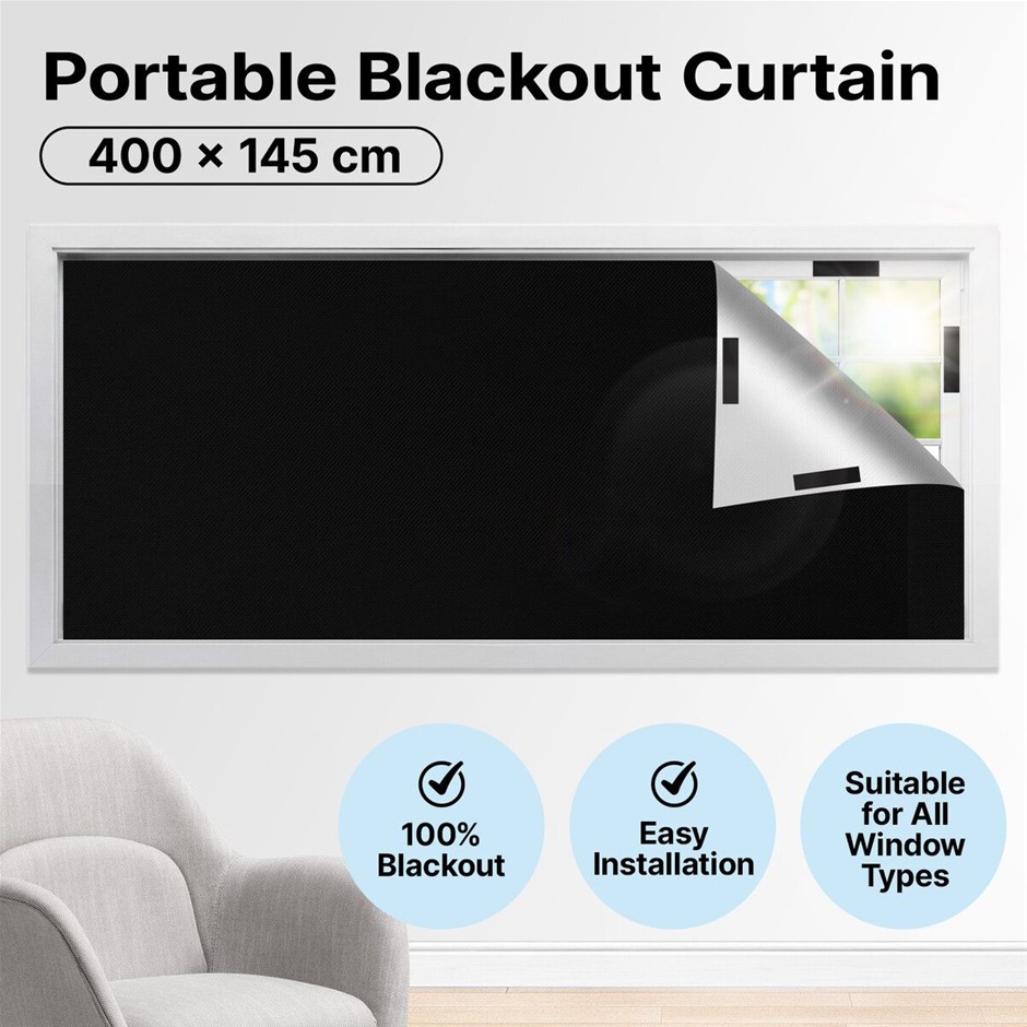 100% Blackout Curtain 400x145cm DIY Cuttable No Drill Window Cover RV