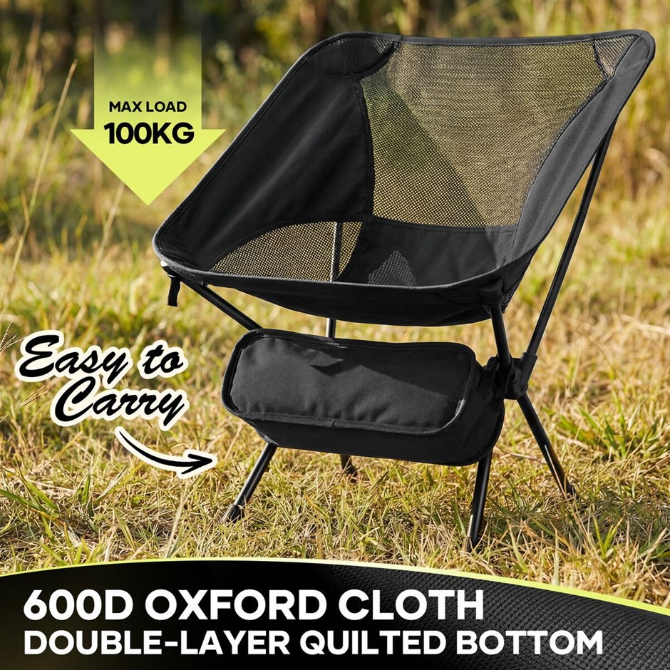 Portable Folding Camping Fishing Chair Lightweight with Storage Bag Black