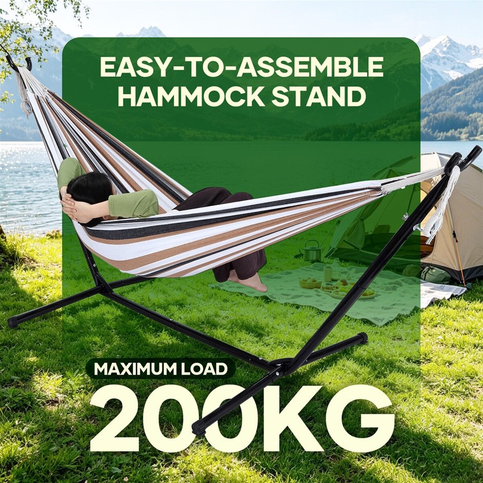 2 Person Double Hammock with Portable Steel Stand & Carry Bag 200kg