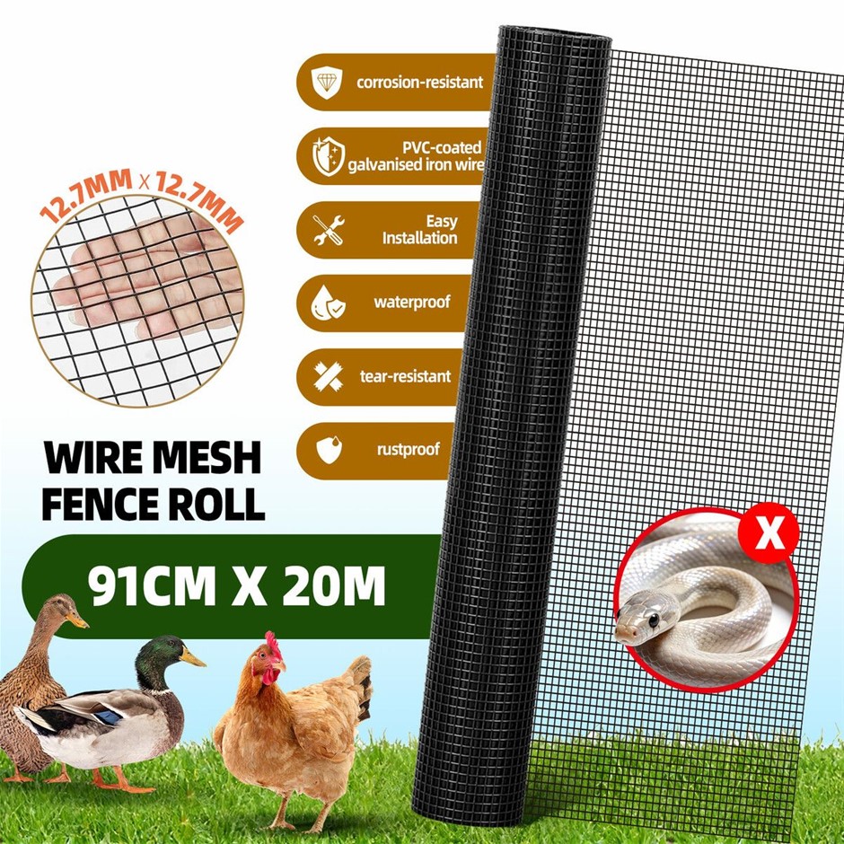 20m x 91cm PVC Coated Galvanised Welded Wire Mesh Fence Roll