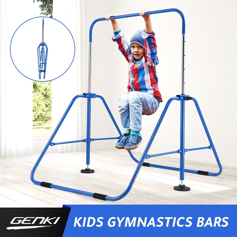 Kids Gymnastics Bar Training Climbing Frame Horizontal Expandable Blue