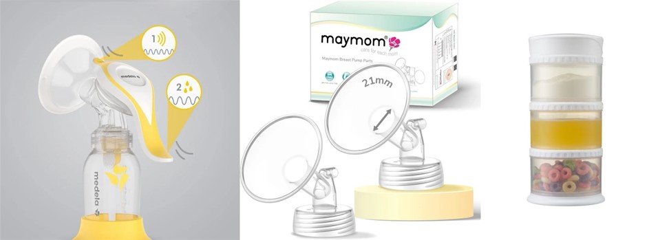 MEDELA & Baby Feeding Bundle: 1 x Harmony Manual Breast Pump, 1 x Maymom 21