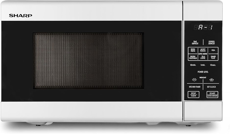 Sharp R211DW 20L Compact Microwave, 750W, 6 Auto Menus, White | Rice, Pizza