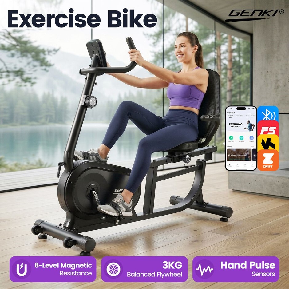 GENKI Recumbent Exercise Bike Magnetic Bluetooth App 130kg Home Cardio