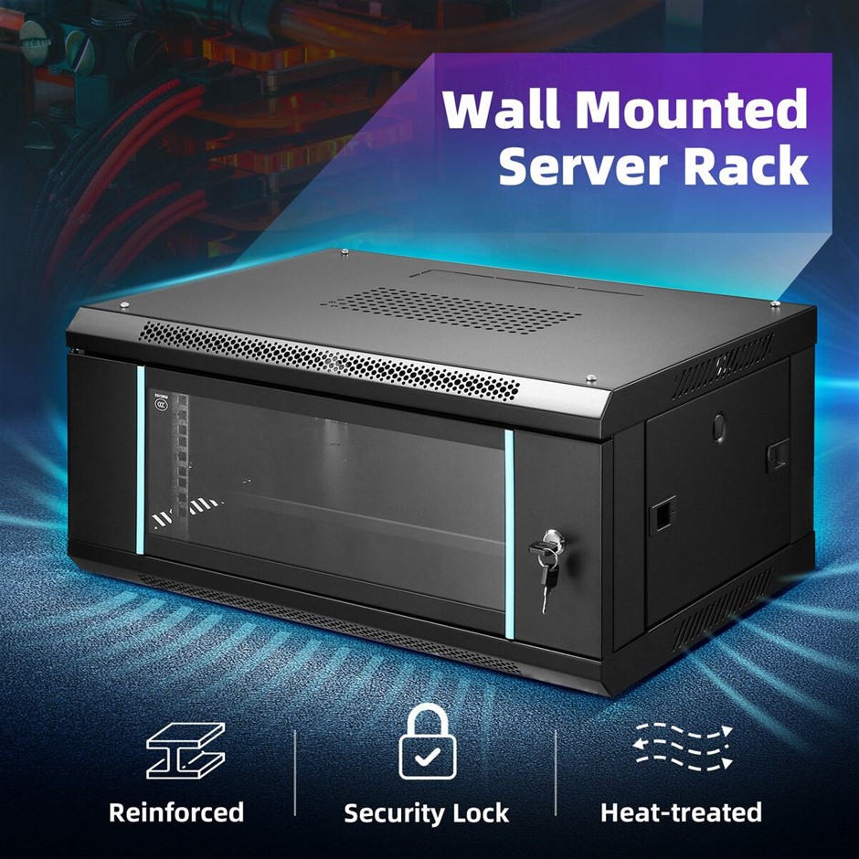 4U Black Network Server Rack Cabinet Wall Mount 19" Locking Glass Door IT
