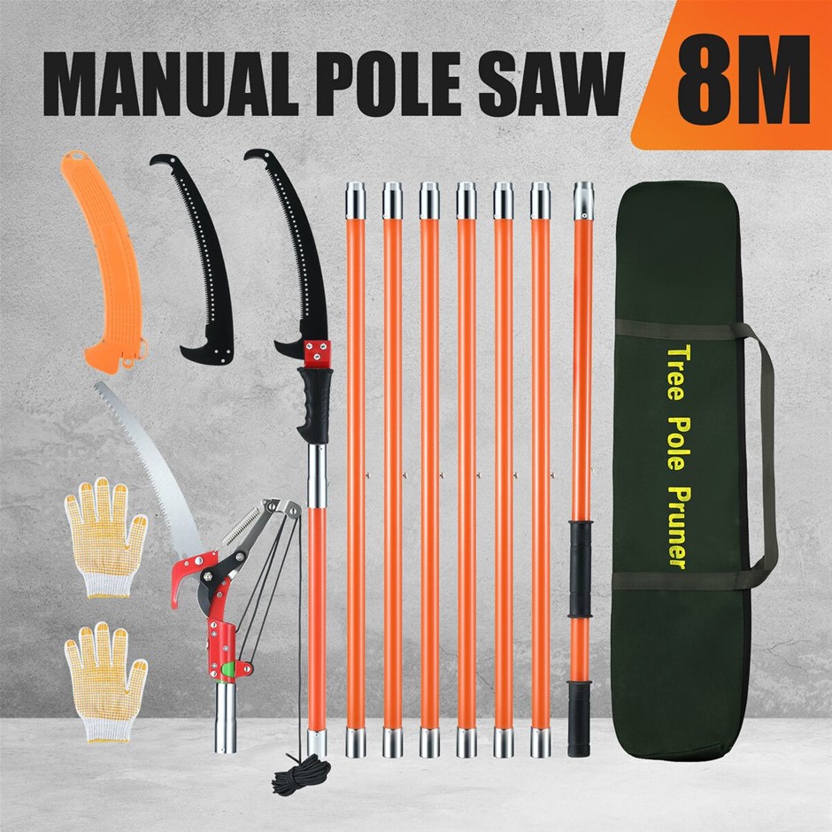 Extendable Manual Pole Saw Tree Pruner with 8 Fiberglass Rods Steel Blades
