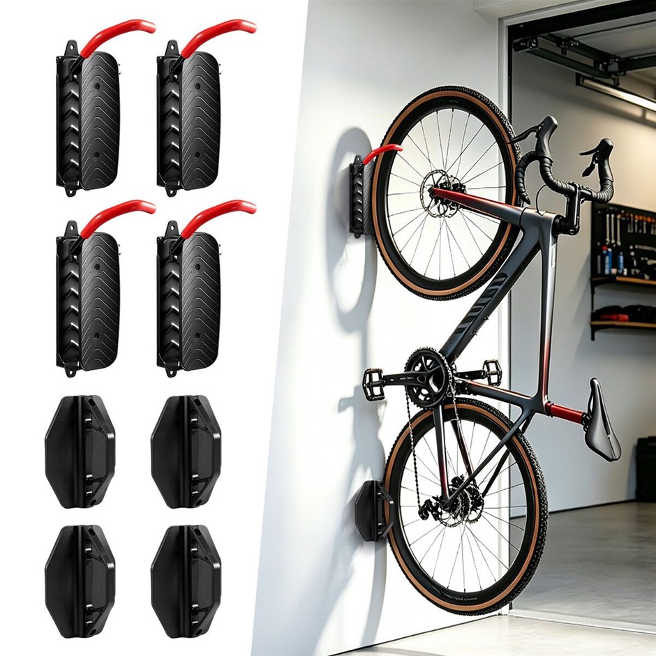 4PCS Swivel Bike Wall Mount Vertical Storage Rack 30kg Each Space Saver
