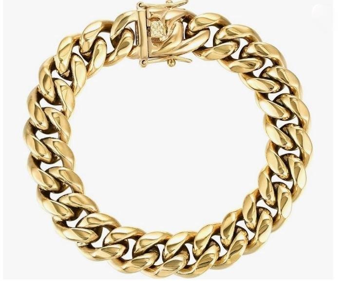 18K-Stamped Yellow Gold Filled Cuban Bracelet -21cm-12mm-Bonus Gift