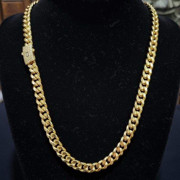14K-Stamped Yellow Gold Filled Cuban Miami Chain -60cm-8mm-Bonus Gift