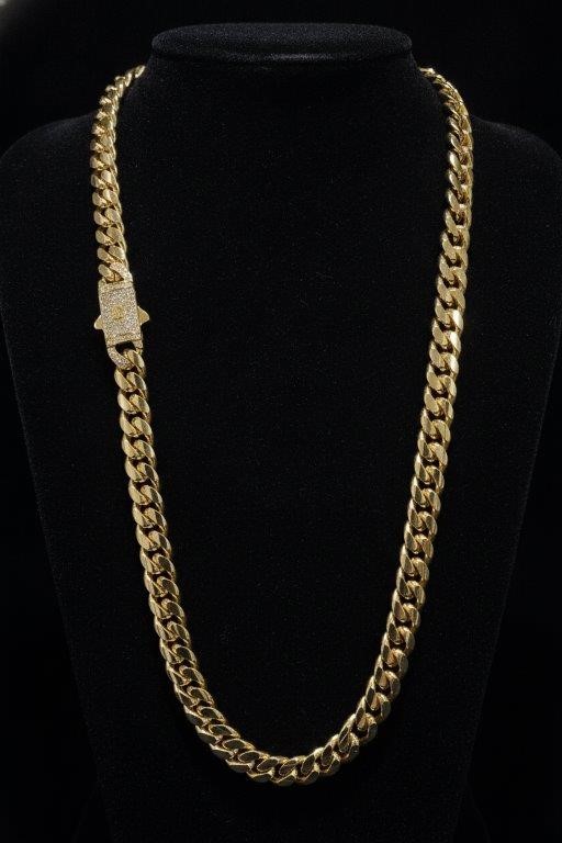 14K-Stamped Yellow Gold Filled Cuban Chain -60cm-12mm-Bonus Gift