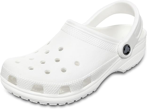 CROCS Adult Classic Clogs, Size US m7/w9, White. NB: minor use w/ dirt mark