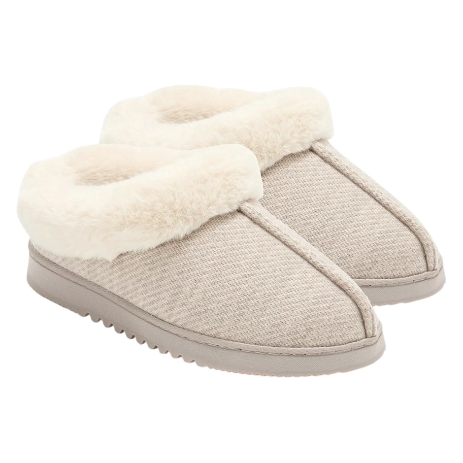 DEARFOAMS Women's Twill Clog Slippers, Size M (US 7-8), Oatmeal Heather, St
