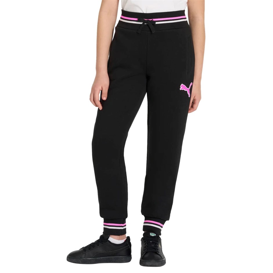 PUMA Girls' Fleece Pant, Size L (UK 13-14Y), Black/Pink (01), 221290. NB: p