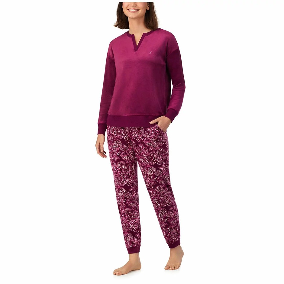 NAUTICA Women's 2pc Fleece PJ Set, Size 2XL, Fuchsia.
