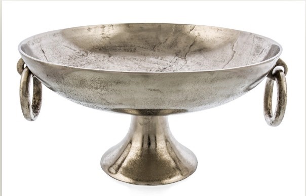 HG Living Aluminium Round Bowl on Foot with Ring Handles.
