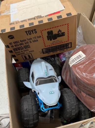 Assorted Box of Childrens Toys incl: Monster Trucks and more. NB: Items may