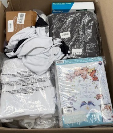 Assorted Box of Curtains and Covers.  NB: Items may not be in original pack