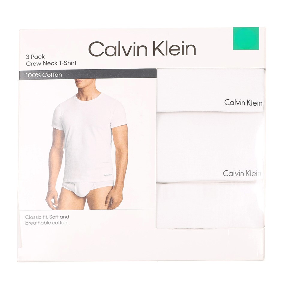 CALVIN KLEIN Men's 3pk Crew Neck T-Shirt, Size XL, Cotton, White/Black.