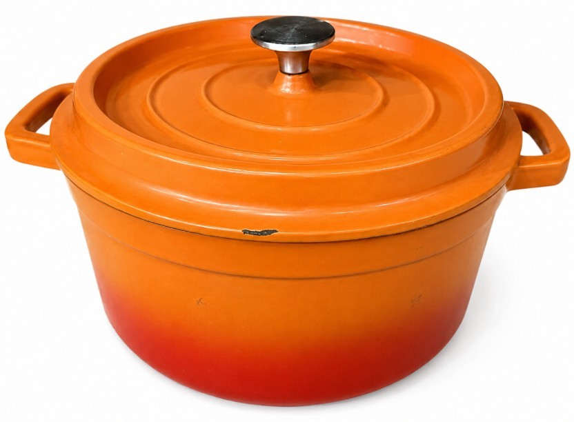 Orange Enameled Cast Iron Dutch Oven Casserole Pot with Lid 26cm NB: with p