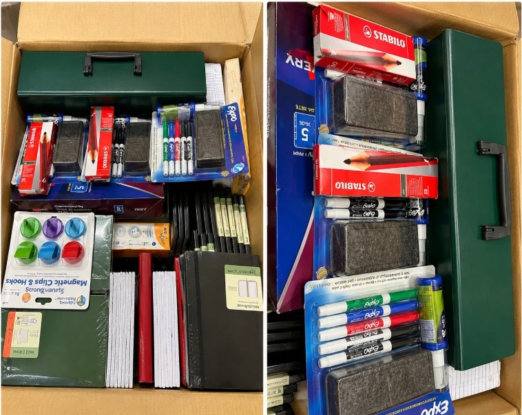 BOX OF ASSORTED OFFICE & STATIONERY SUPPLIES: Folders, Binders, Markers, Pa