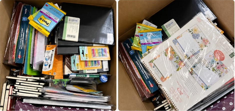 BOX OF ASSORTED OFFICE & STATIONERY SUPPLIES: Folders, Binders, Markers, Pa