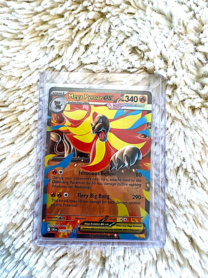 English Mega Pyroar ex 015/086 Double Rare Pokémon Card.