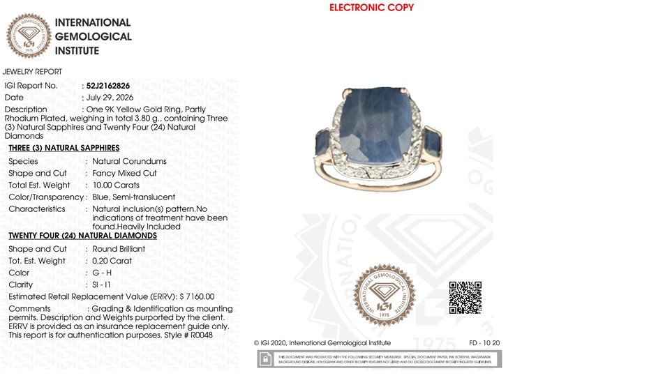 Yellow Gold Natural Sapphire & Diamond Ring with IGI valuation