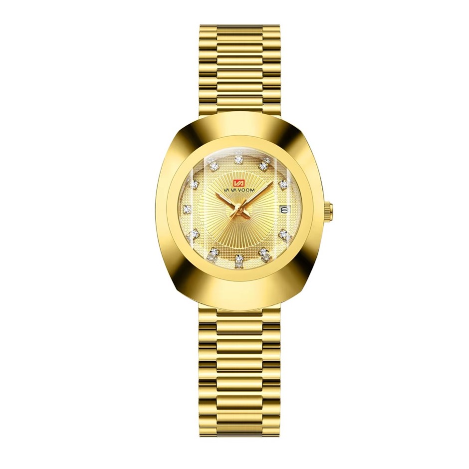 Luxury Women's Oval Stainless Steel Band Quartz Watch - Gold