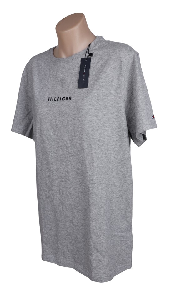 TOMMY HILFIGER Small SS Hilfiger Tee, Size XL, 100% Cotton, Light Grey (P6I