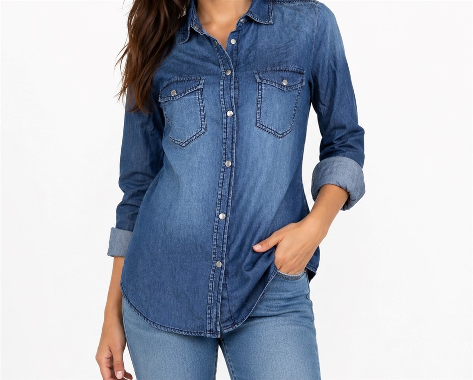 RE:DENIM Women's Denim Shirt. Size 10, Blue. RRP: $79.95. Buyers Note - Di