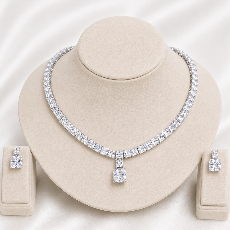 Square AAA+ Cubic Zirconia Jewellery Set