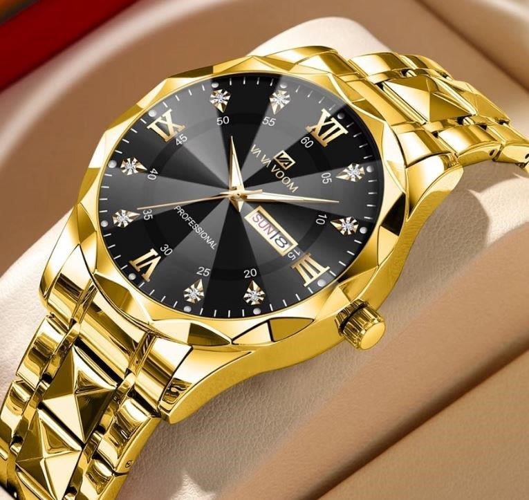 Jewelz Merchants Men’s Gold-Tone Watch – Black Dial – Father’s Day Special