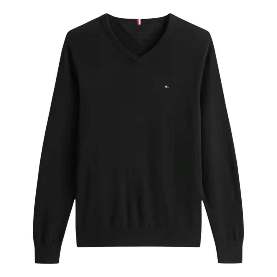 TOMMY HILFIGER Men's Syracuse V-Neck Sweater, Size XL, 100% Cotton, Black (