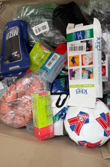 Assorted Box of Sporting Goods incl: Balls, Orthopedic Items and more. Ite