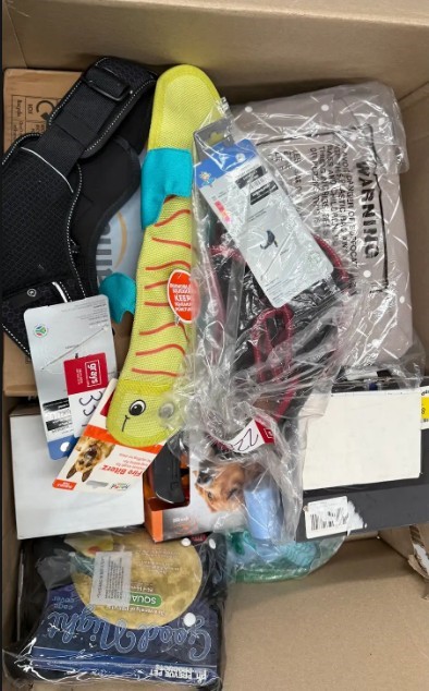 Assorted Pet Items incl: Pee/Poop Pads, Dog Rogz harnesses, Toys and more.