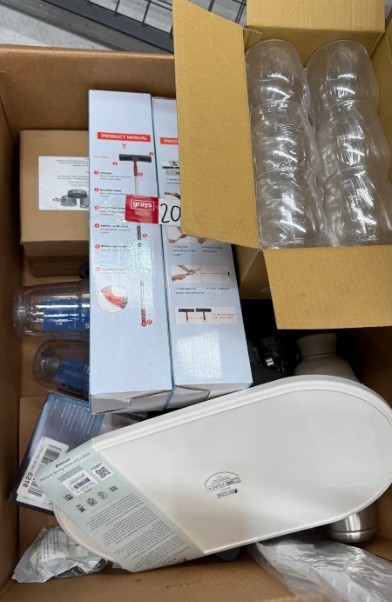 Assorted Box of Household Items incl: Mini Pots, Pans, Cocktail Shaker, Cup