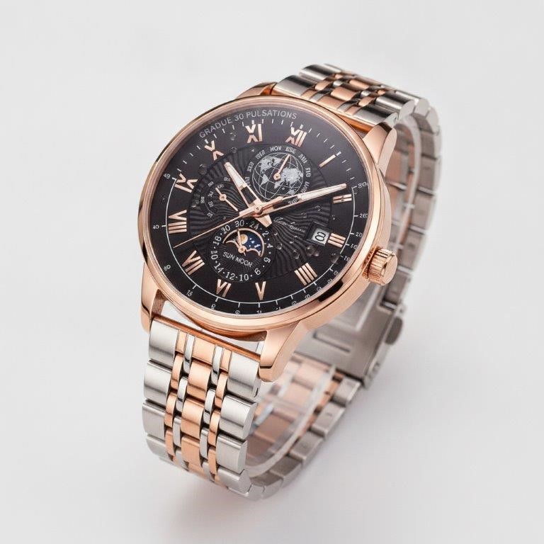 Luxury Men's Two-Tone Rose Gold & Silver Quartz Watch with Gift Box