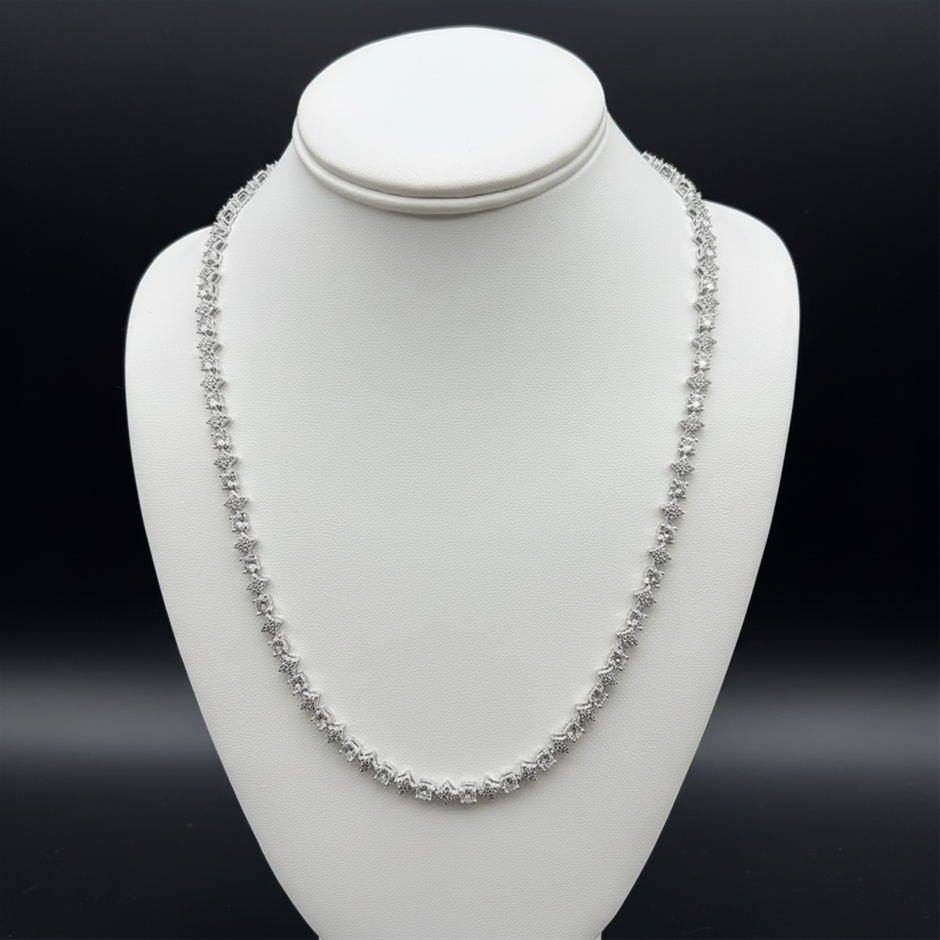 Silver-Filled 6mm Tennis Star Necklace with AAA+ Cubic Zirconia - 60.9cm
