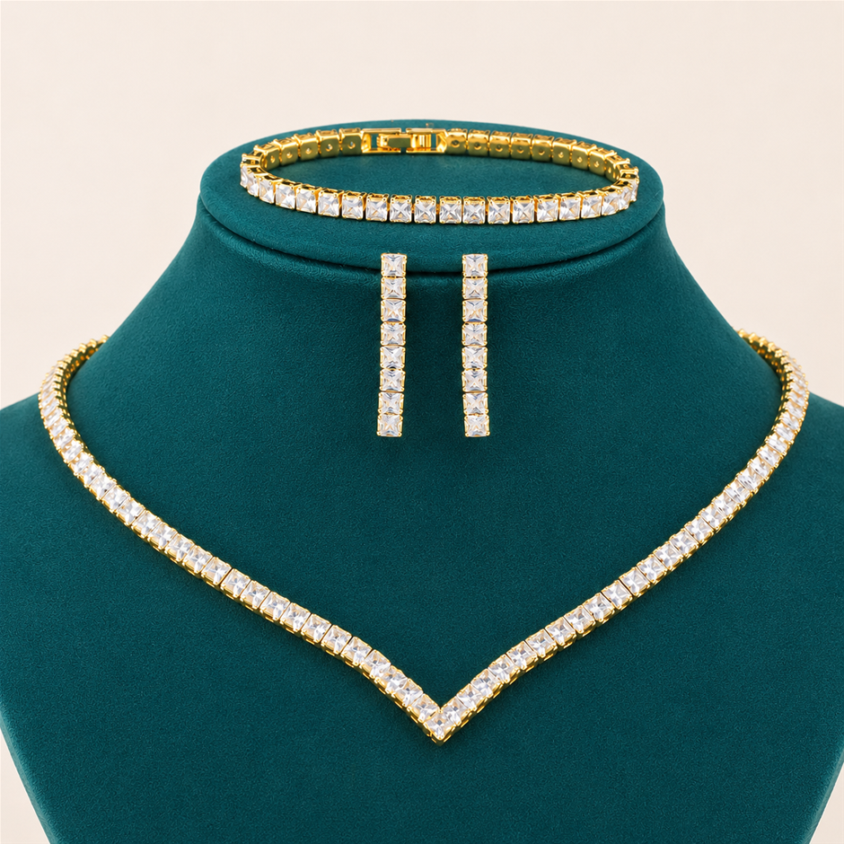 Classic Princess Cut AAA+ Cubic Zirconia 3 Pcs Jewellery Set