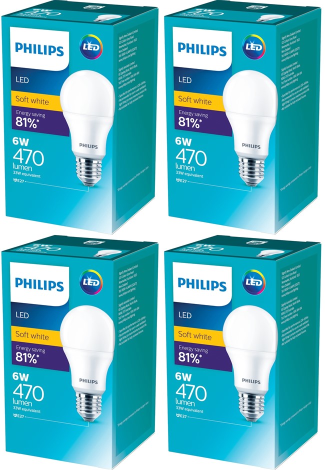 4 x Philips 470 Lumen BC LED Bulb, Cool White