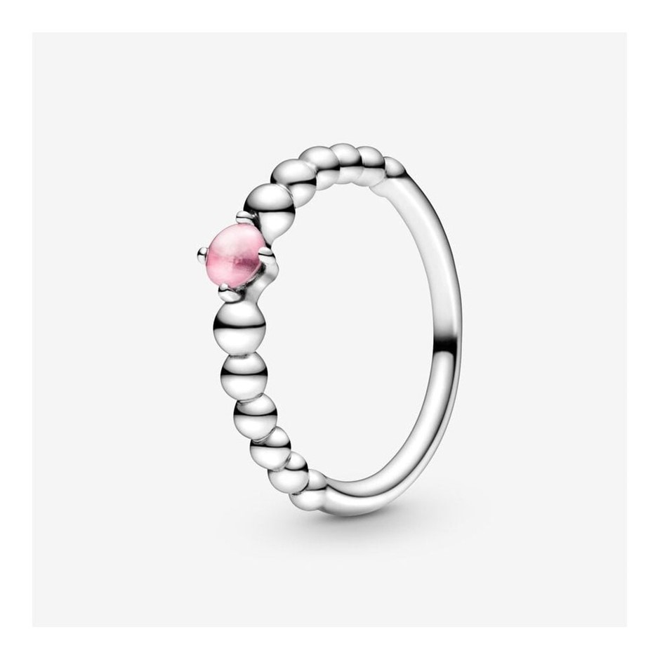 October Petal Pink Silver Ring with Man Made Petal Pink Cryst Size 56